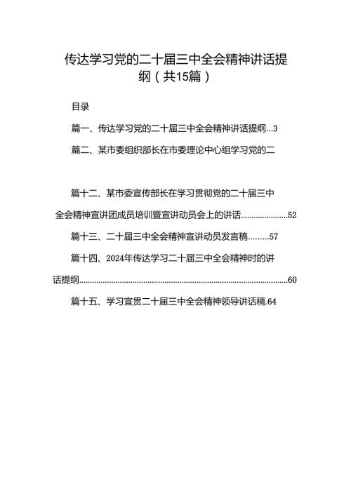 （15篇）传达学习党的二十三中全会精神讲话提纲（精选）.docx