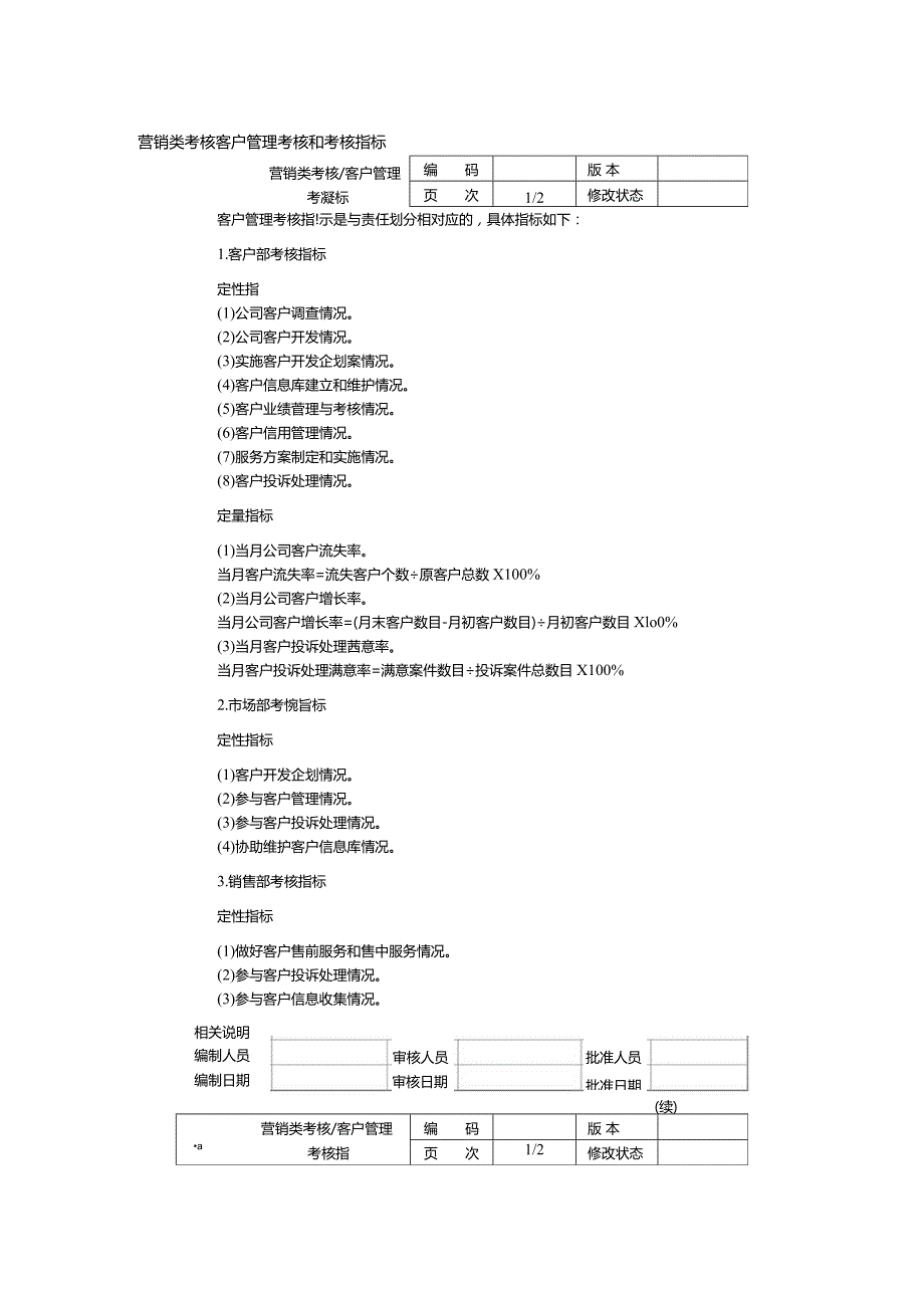 营销类考核客户管理考核和考核指标.docx_第1页