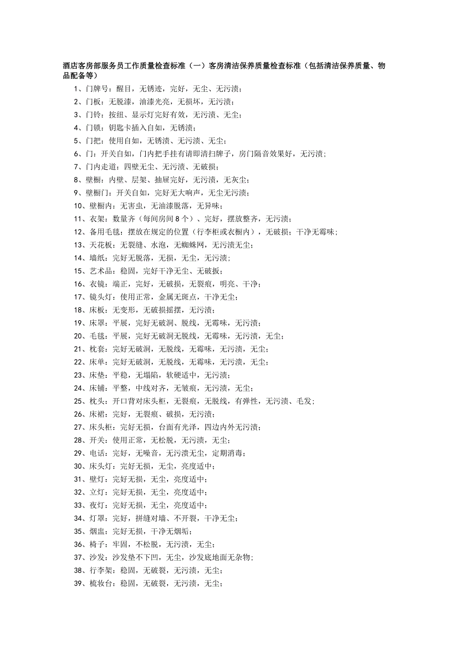 酒店客房部服务员工作质量检查标准.docx_第1页