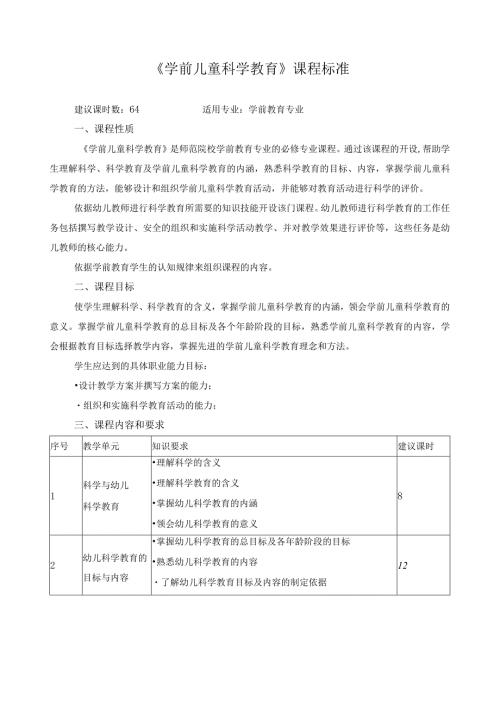 《学前儿童科学教育》课程标准.docx