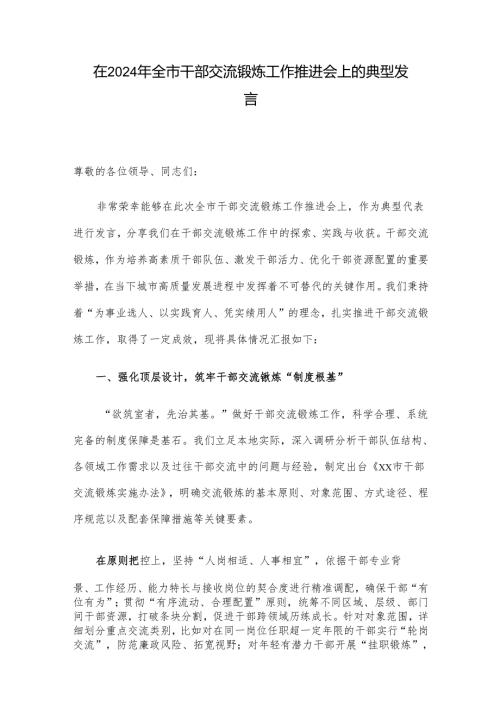 在2024年全市干部交流锻炼工作推进会上的典型发言.docx