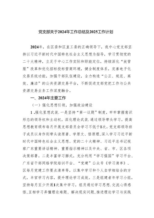 党支部关于2024年工作总结及2025工作计划8篇（详细版）.docx