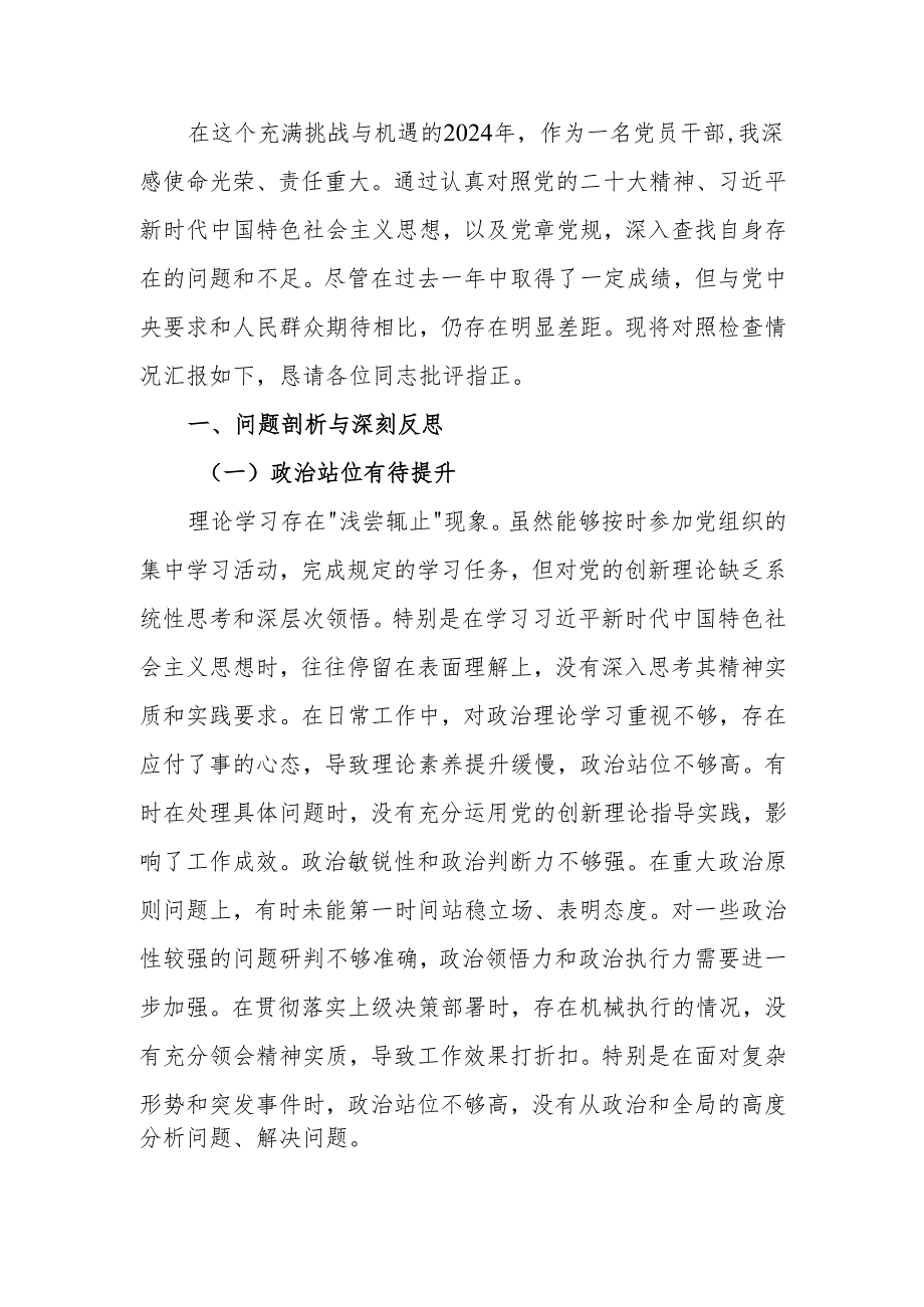 2024专题民主生活检查材料四个带头范文两篇.docx_第1页