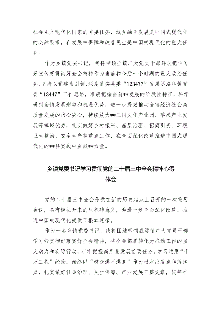 （9篇）镇党委书记学习贯彻党的二十三中全会精神心得体会汇编.docx_第2页