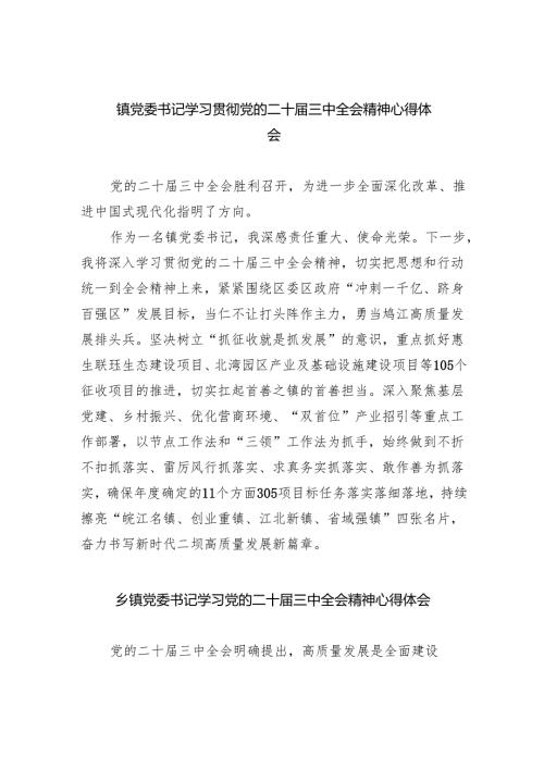 （9篇）镇党委书记学习贯彻党的二十三中全会精神心得体会汇编.docx