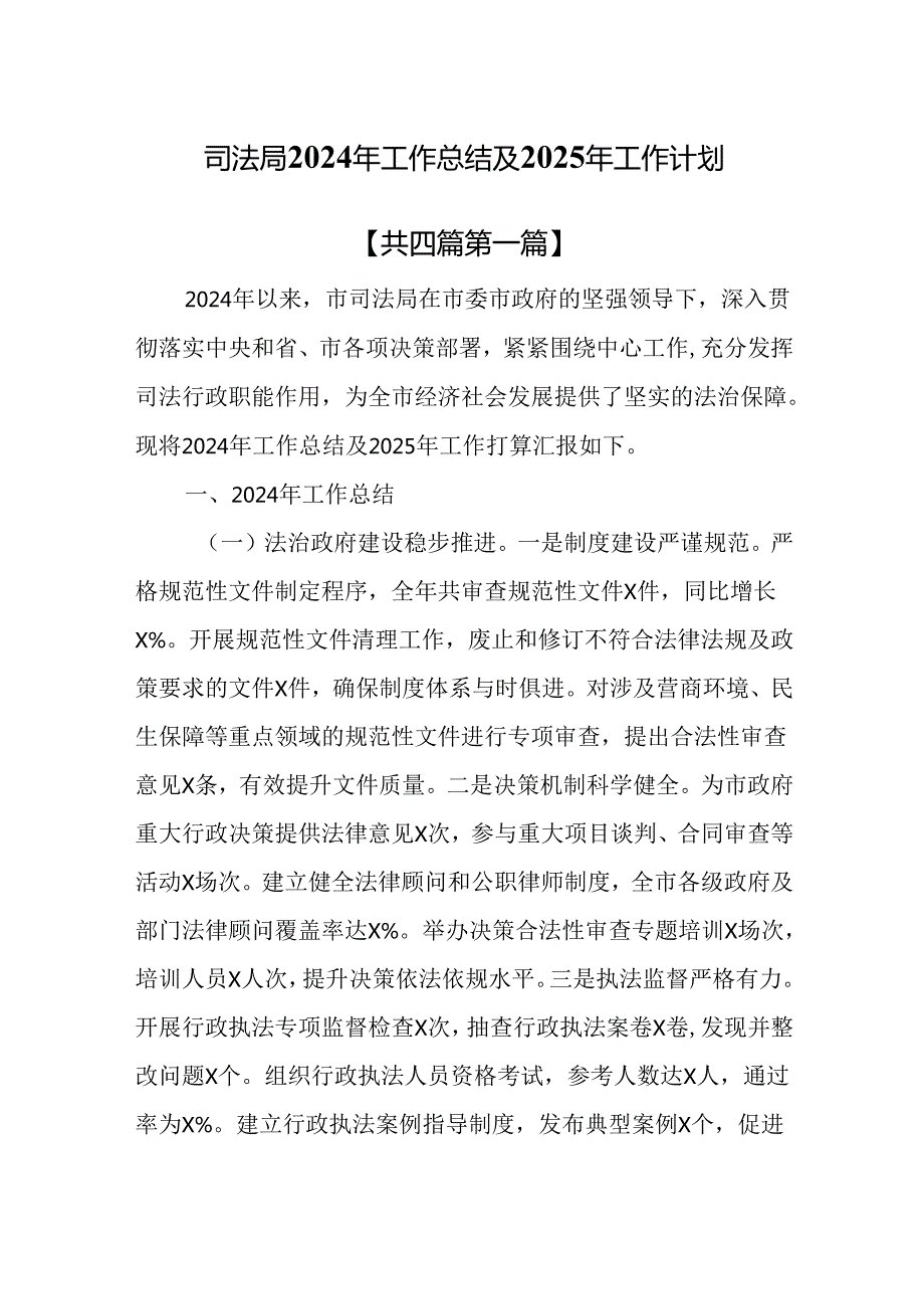 （4篇）司法局2024年工作总结及2025年工作计划.docx_第1页