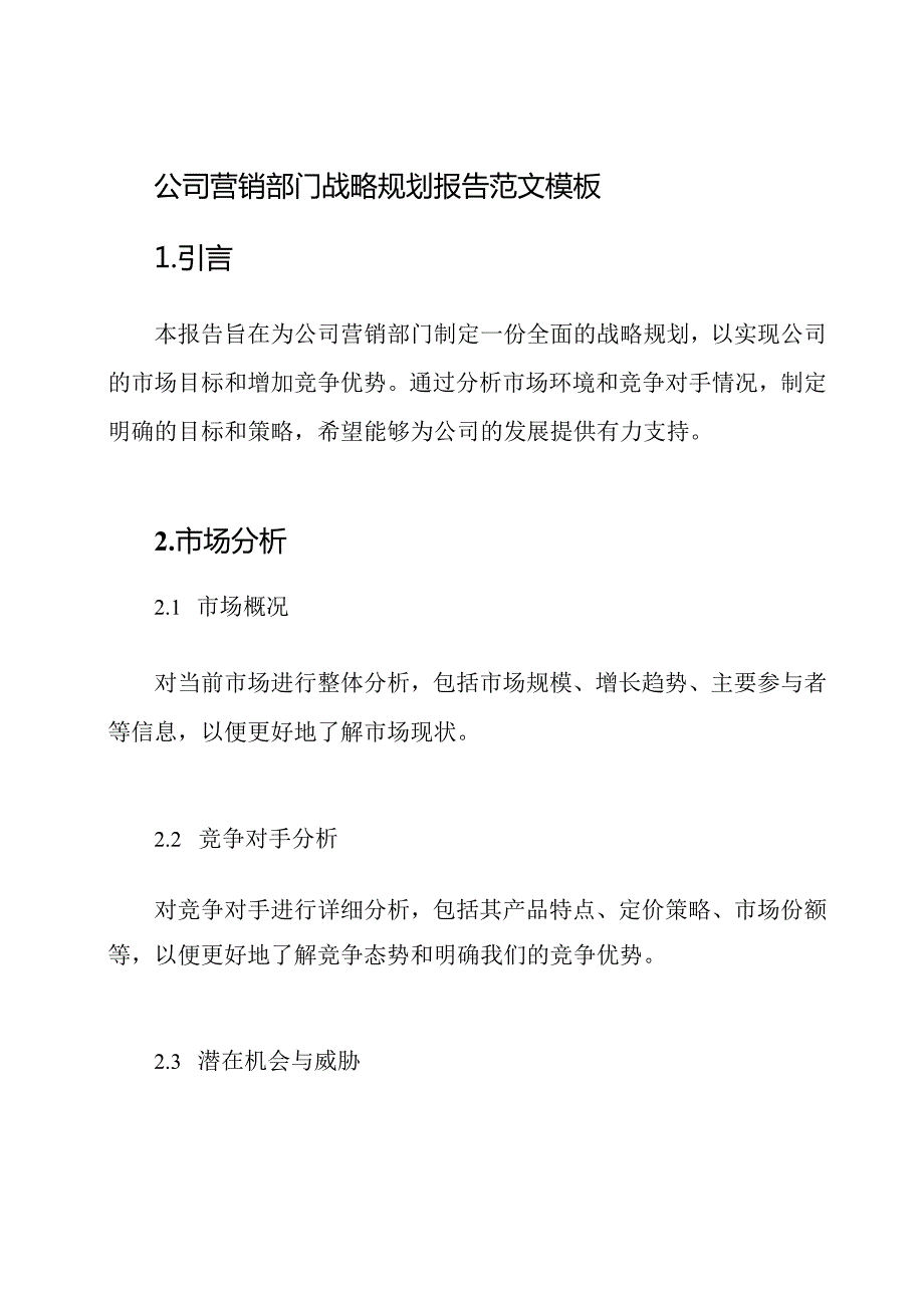 公司营销部门战略规划报告范文模板.docx_第1页