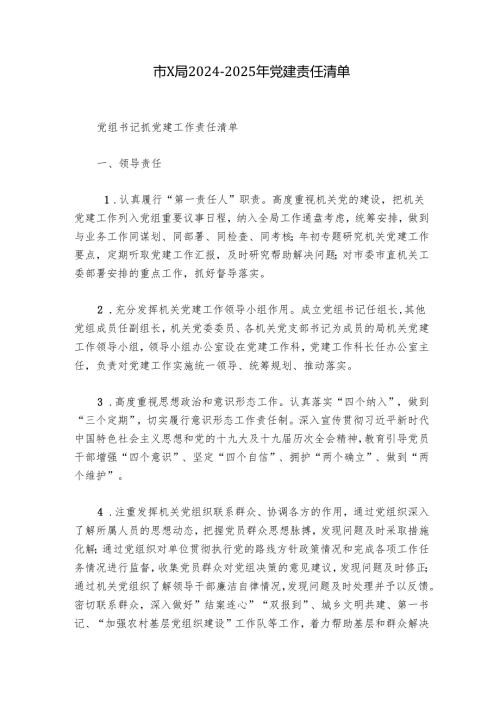 市X局20242025年党建责任清单.docx