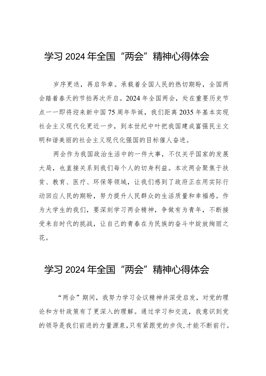 青年党员学习贯彻2024年“两会”精神心得体会发言稿二十篇.docx_第1页