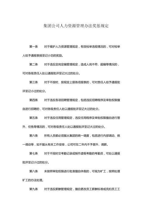 集团公司人力资源管理办法奖惩规定.docx