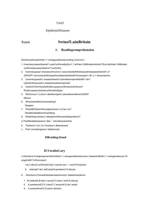 keys to UNIT 3 Swine flu in Britain.docx