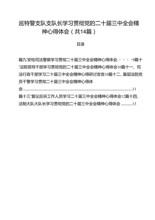 巡特警支队支队长学习贯彻党的二十三中全会精神心得体会14篇（详细版）.docx