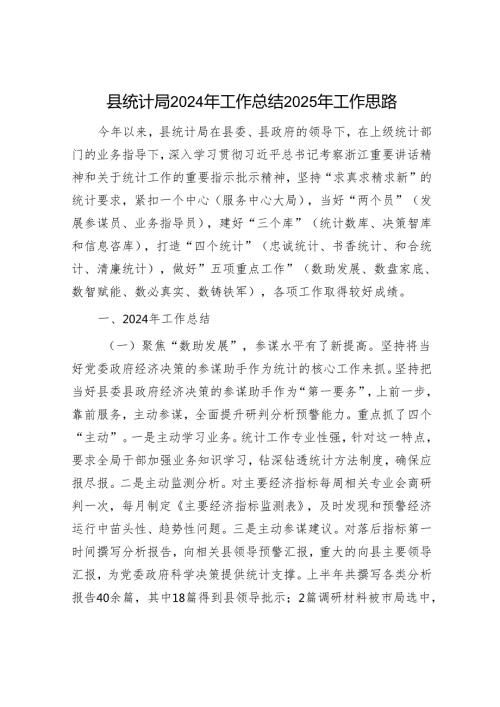县统计局2024年工作总结2025年工作思路.docx