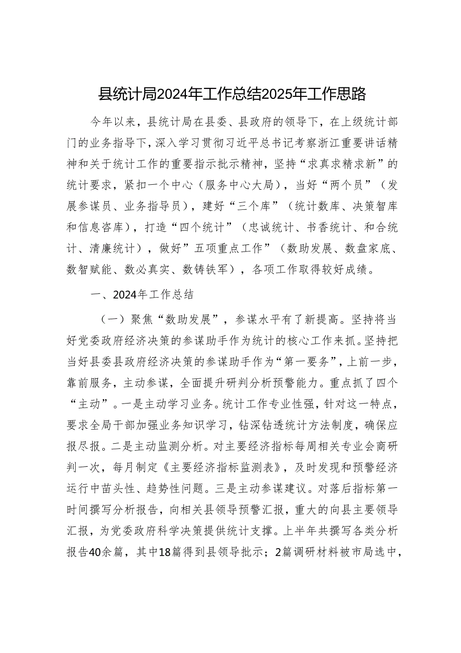县统计局2024年工作总结2025年工作思路.docx_第1页