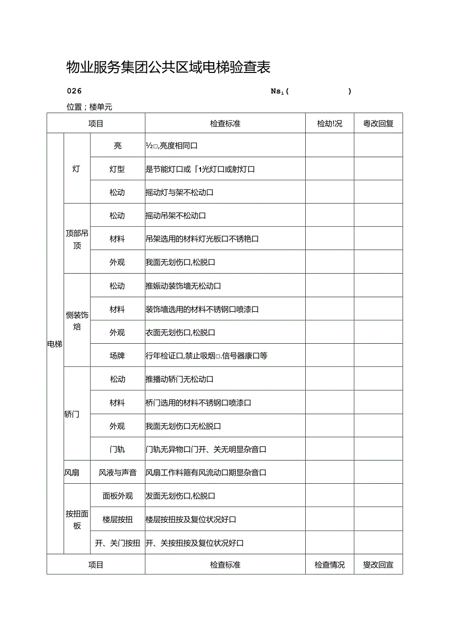 物业服务集团公共区域电梯验查表.docx_第1页