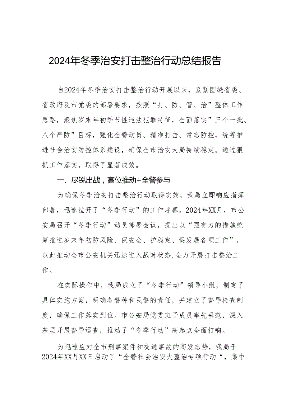 县公安局2024年冬季治安打击整治行动工作总结九篇.docx_第1页