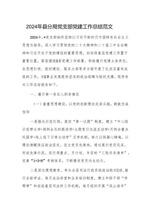 2024年县分局党支部党建工作总结范文.docx