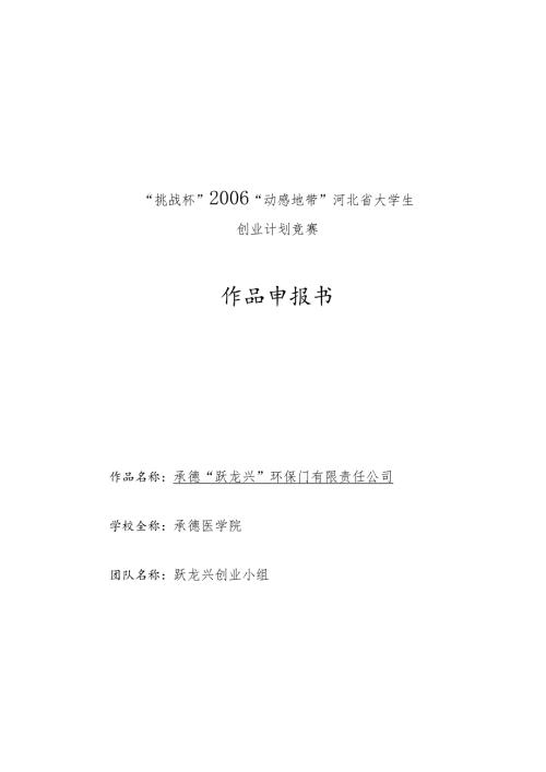 商业计划书《承德“跃龙兴”环保门有限责任公司》.docx