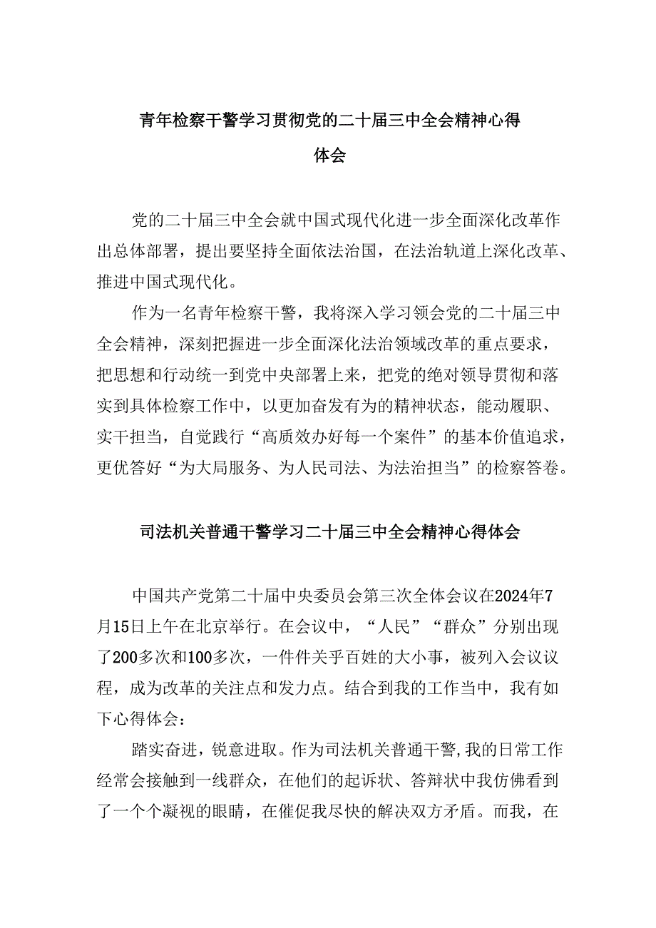 青年检察干警学习贯彻党的二十三中全会精神心得体会范本8篇（最新版）.docx_第1页