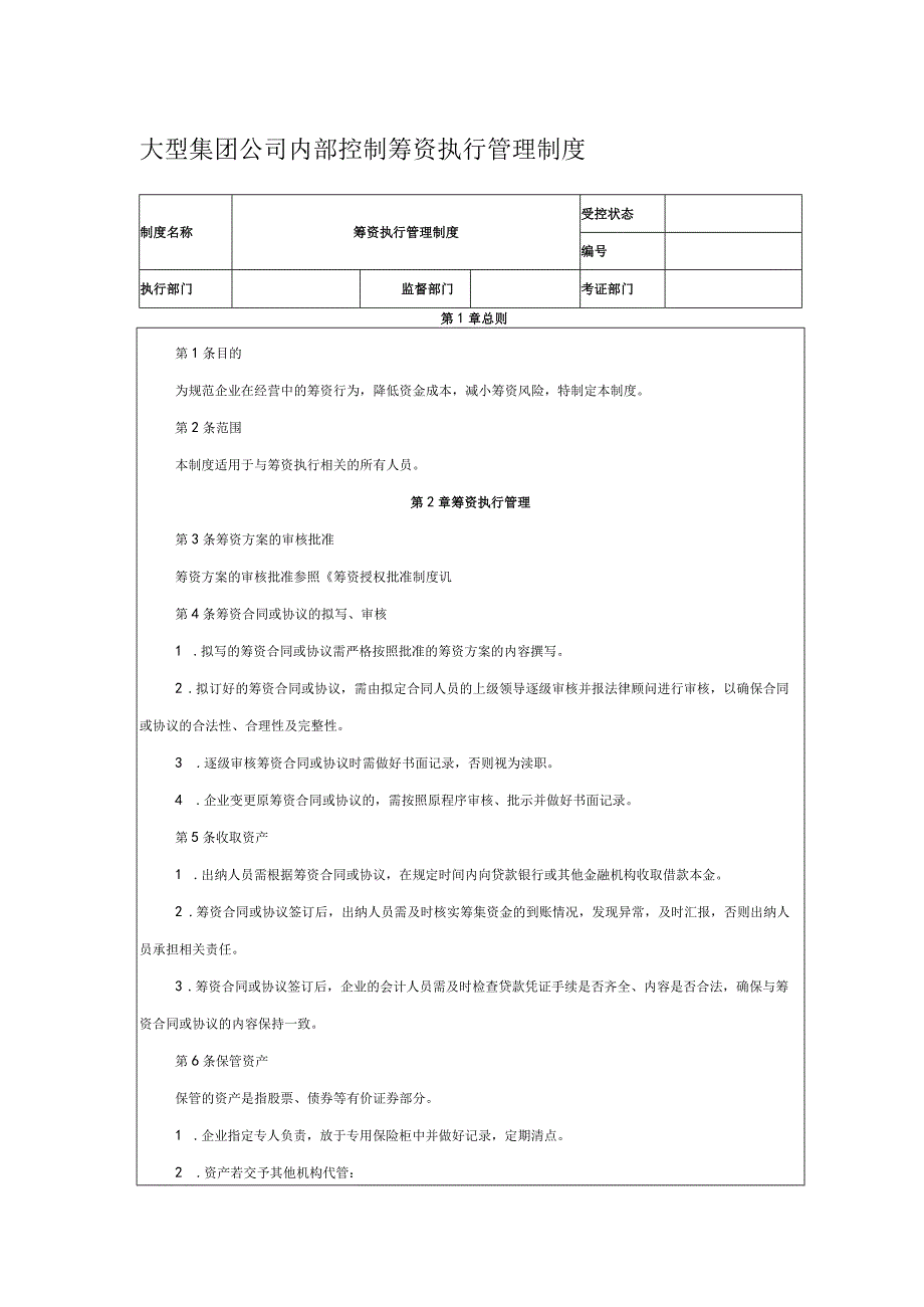 大型集团公司内部控制筹资执行管理制度.docx_第1页