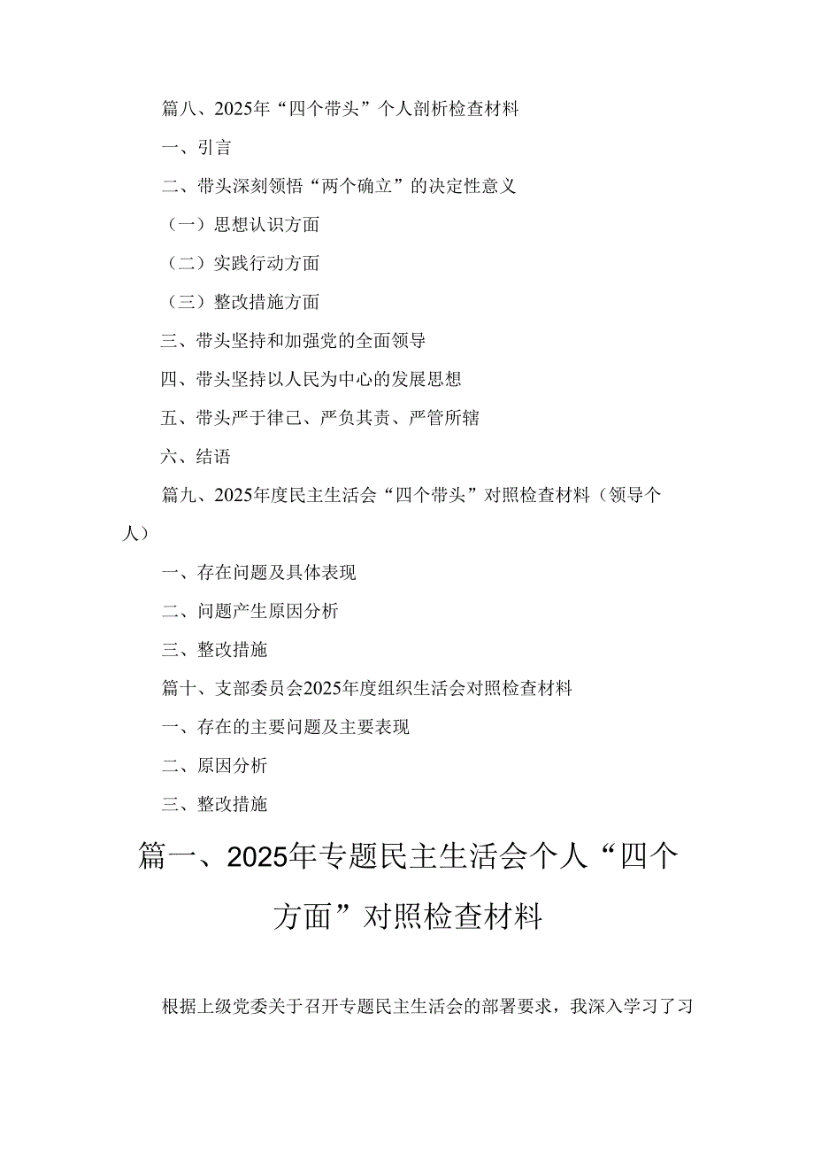 十篇2025年度组织生活个人检查发言材料（四个带头方面）.docx_第3页