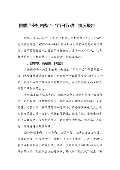 派出所开展夏季治安打击整治“百日行动”情况总结报告十六篇.docx