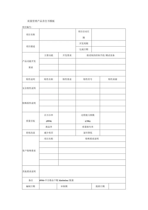 质量管理产品责任书模板.docx