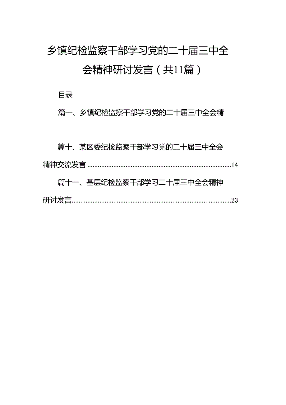 （11篇）乡镇纪检监察干部学习党的二十三中全会精神研讨发言（精选）.docx_第1页