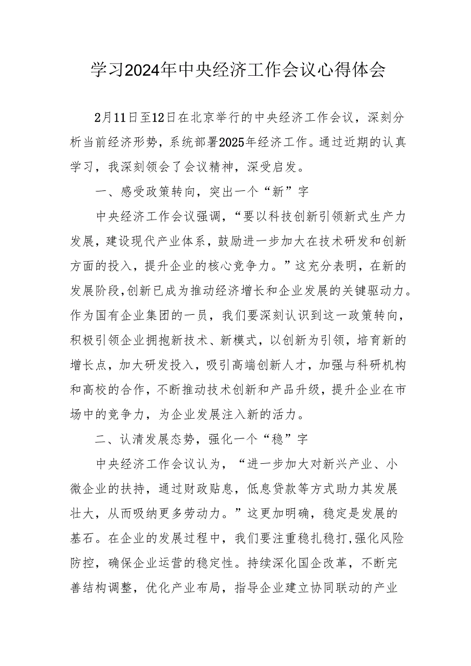 学习2024年《中央经济工作会议》心得体会 （合计4份）.docx_第1页
