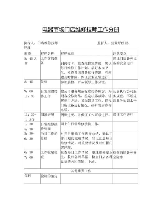 电器商场门店维修技师工作分册.docx