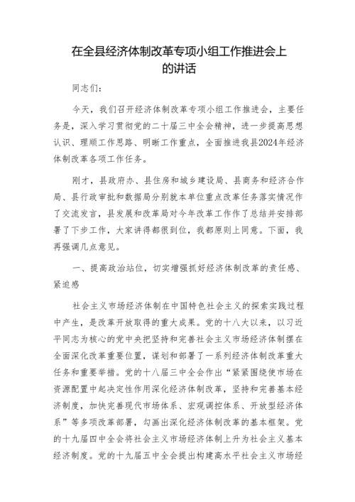 在全县经济体制改革专项小组工作推进会上的讲话1.docx