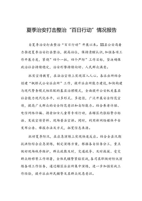 派出所2024年夏季治安打击整治行动总结报告三篇.docx