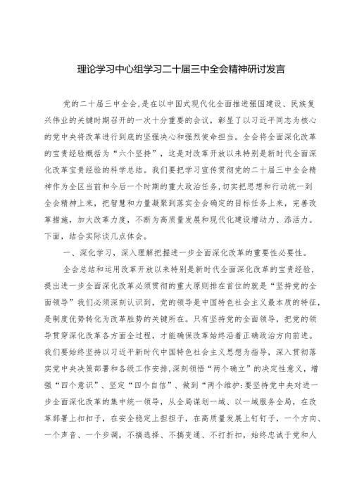 (五篇)理论学习中心组学习二十三中全会精神研讨发言（精选）.docx