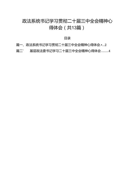 政法系统书记学习贯彻二十三中全会精神心得体会（共13篇）.docx