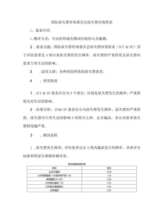 国际尿失禁咨询委员会尿失禁问卷简表.docx