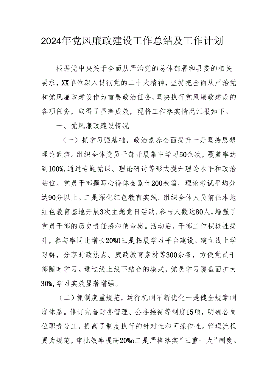 2024年国企党风廉政建设工作总结及2025年工作计划（5份）.docx_第1页
