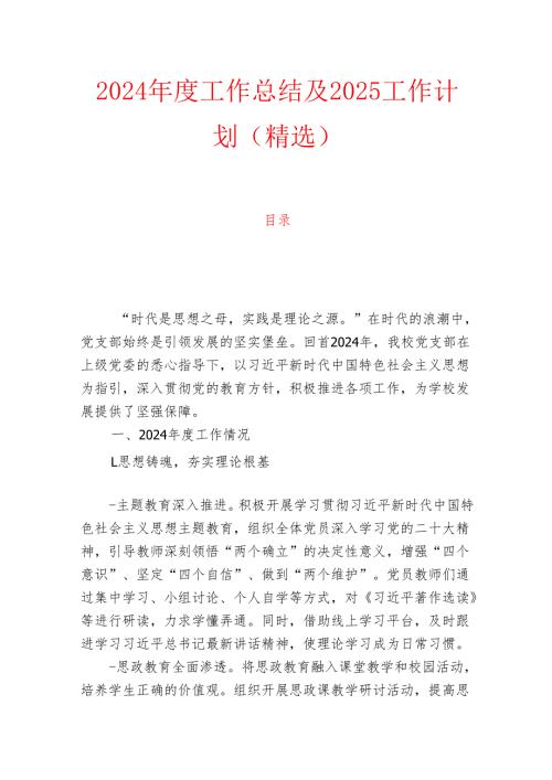 2024党支部工作总结及2025工作计划（精选）.docx