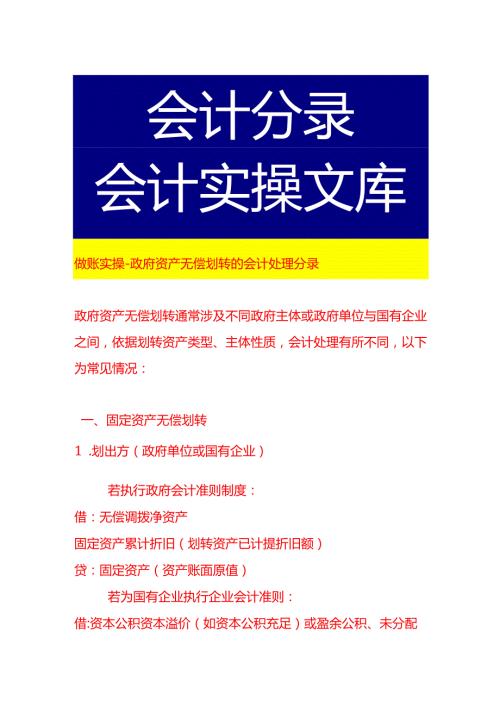 做账实操政府资产无偿划转的会计处理分录.docx
