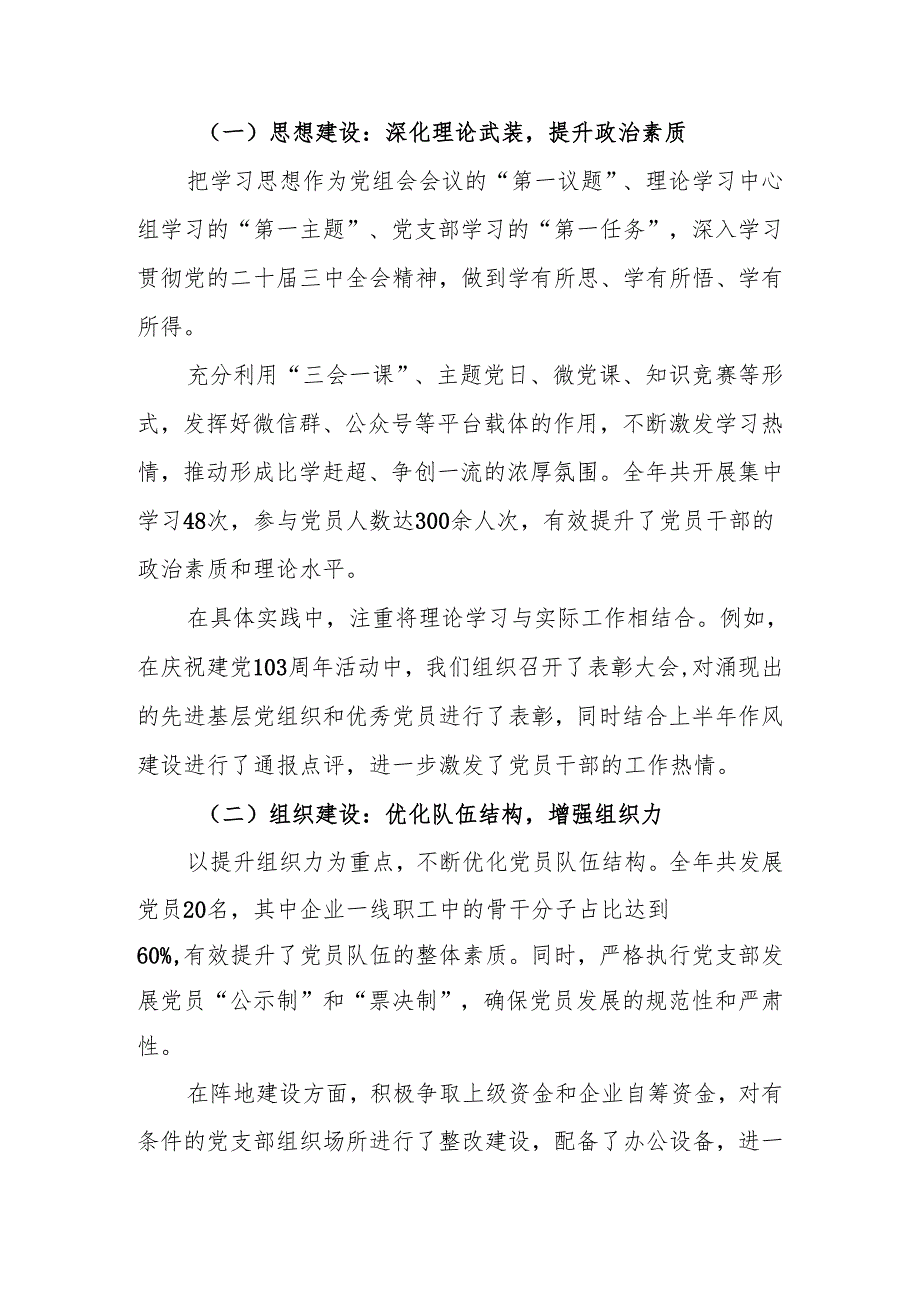 2024年党建工作总结及2025年党建工作计划汇报.docx_第2页