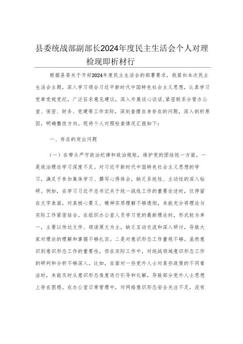 县委统战部副部长2024年度民主生活会个人对照检视剖析材料.docx