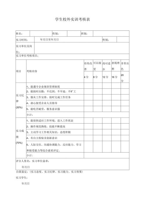 学生校外实训考核表.docx