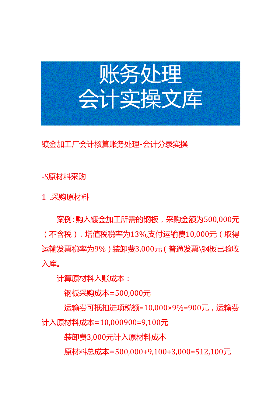 钣金加工厂会计核算账务处理会计分录实操.docx_第1页