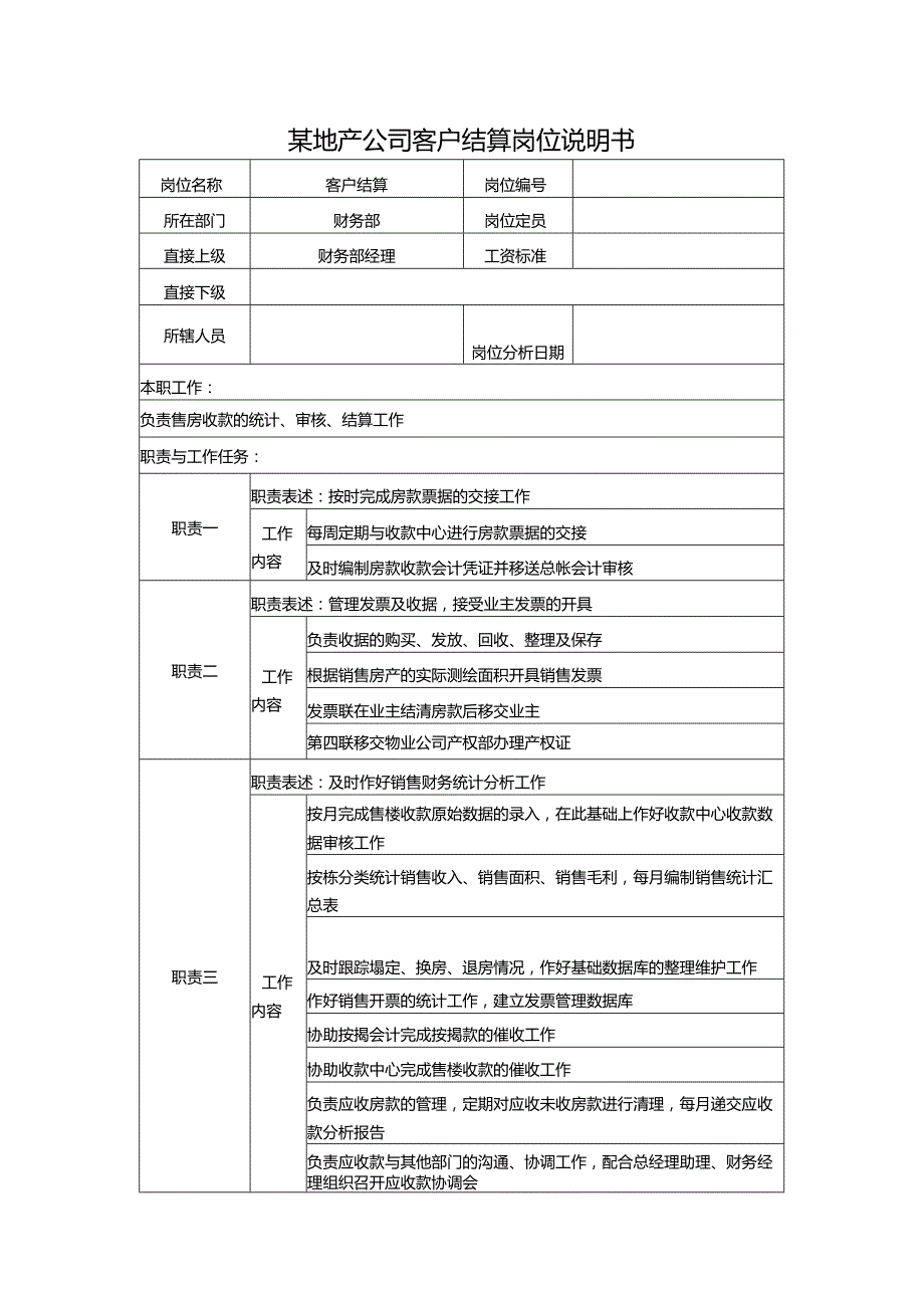 某地产公司客户结算岗位说明书.docx_第1页
