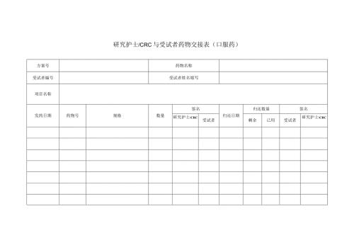 研究护士CRC与受试者药物交接表（口服药）.docx