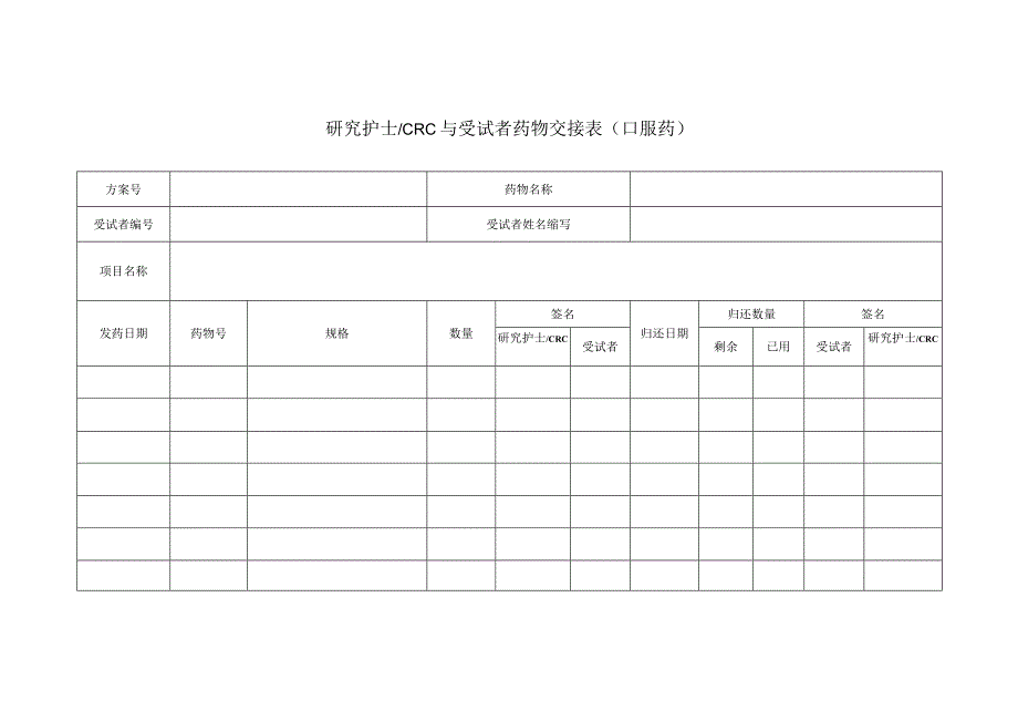研究护士CRC与受试者药物交接表（口服药）.docx_第1页