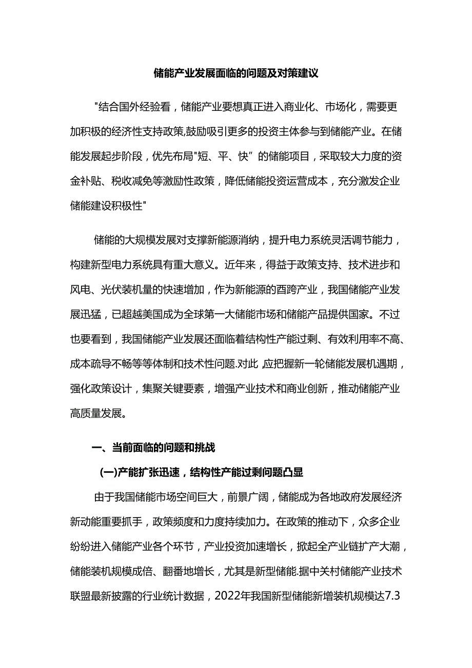 储能产业发展面临的问题及对策建议.docx_第1页