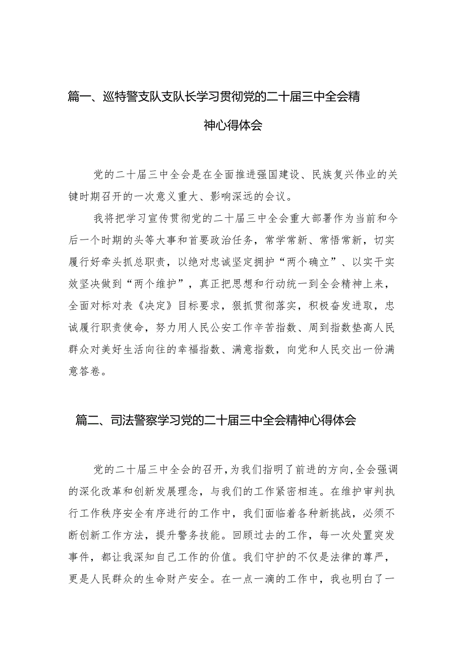 （10篇）巡特警支队支队长学习贯彻党的二十三中全会精神心得体会（精选）(1).docx_第2页