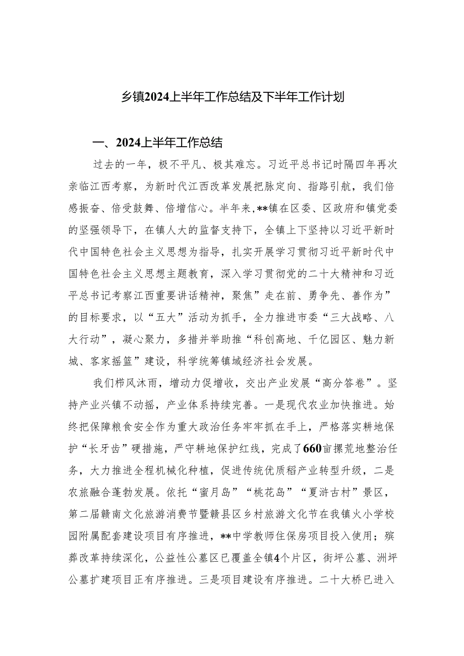 乡镇上半年工作总结及下半年工作计划（共8篇）.docx_第1页