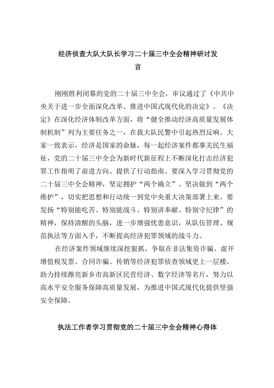 （11篇）经济侦查大队大队长学习二十三中全会精神研讨发言范文.docx_第1页