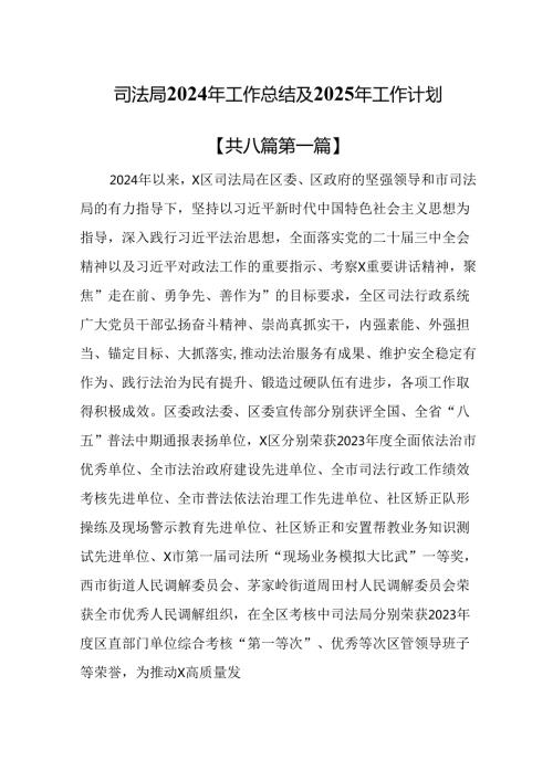 （8篇）司法局2024年工作总结及2025年工作计划.docx